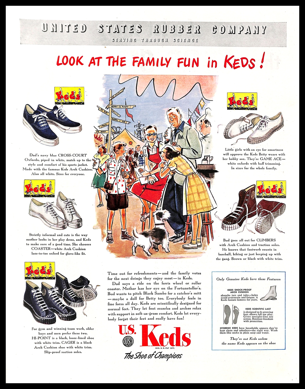 1947 U.S Keds Vintage PRINT AD Shoes Casual Sports Footwear Family Illustration