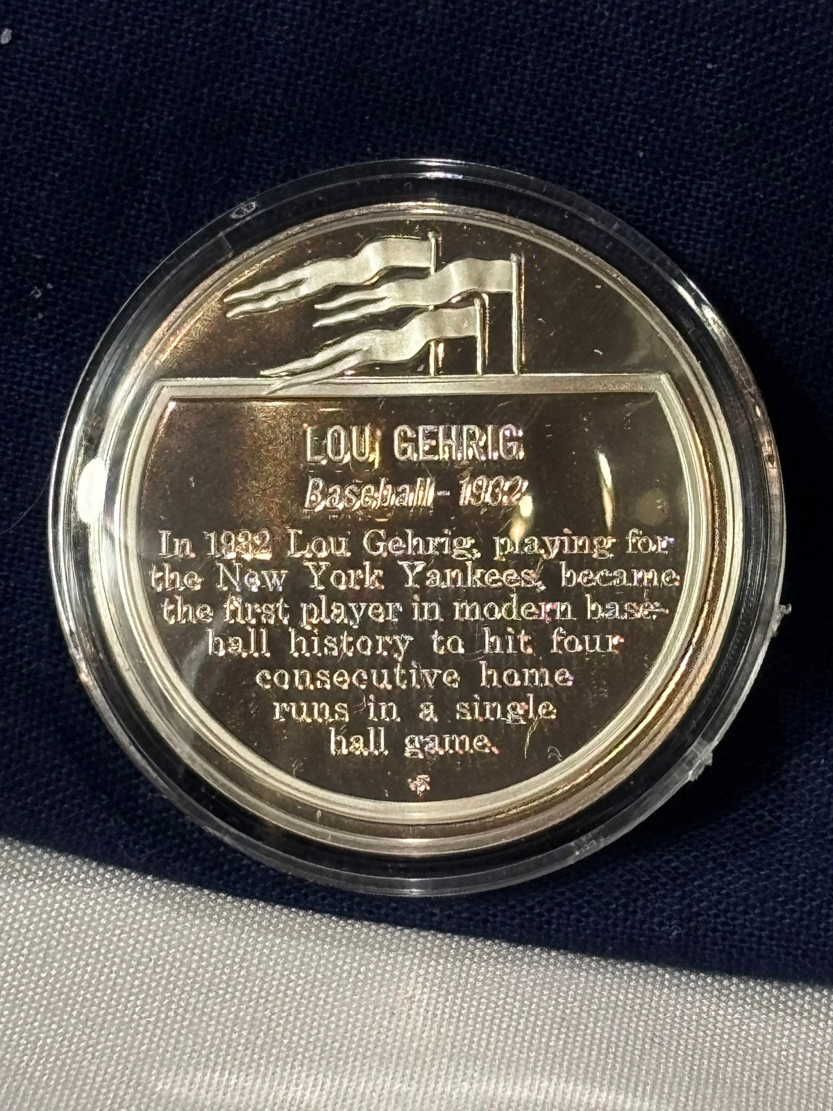 .925 Sterling Silver Round LOU GEHRIG FM 100 Grtst Events In Sports History