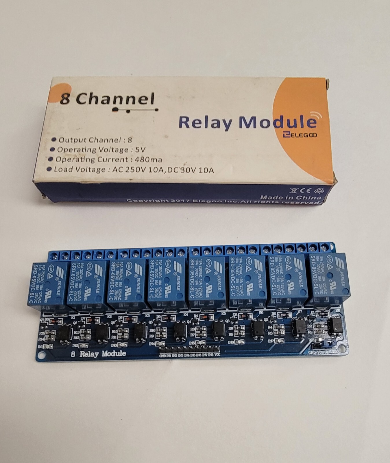 ELEGOO 8 CHANNEL RELAY MODULE.