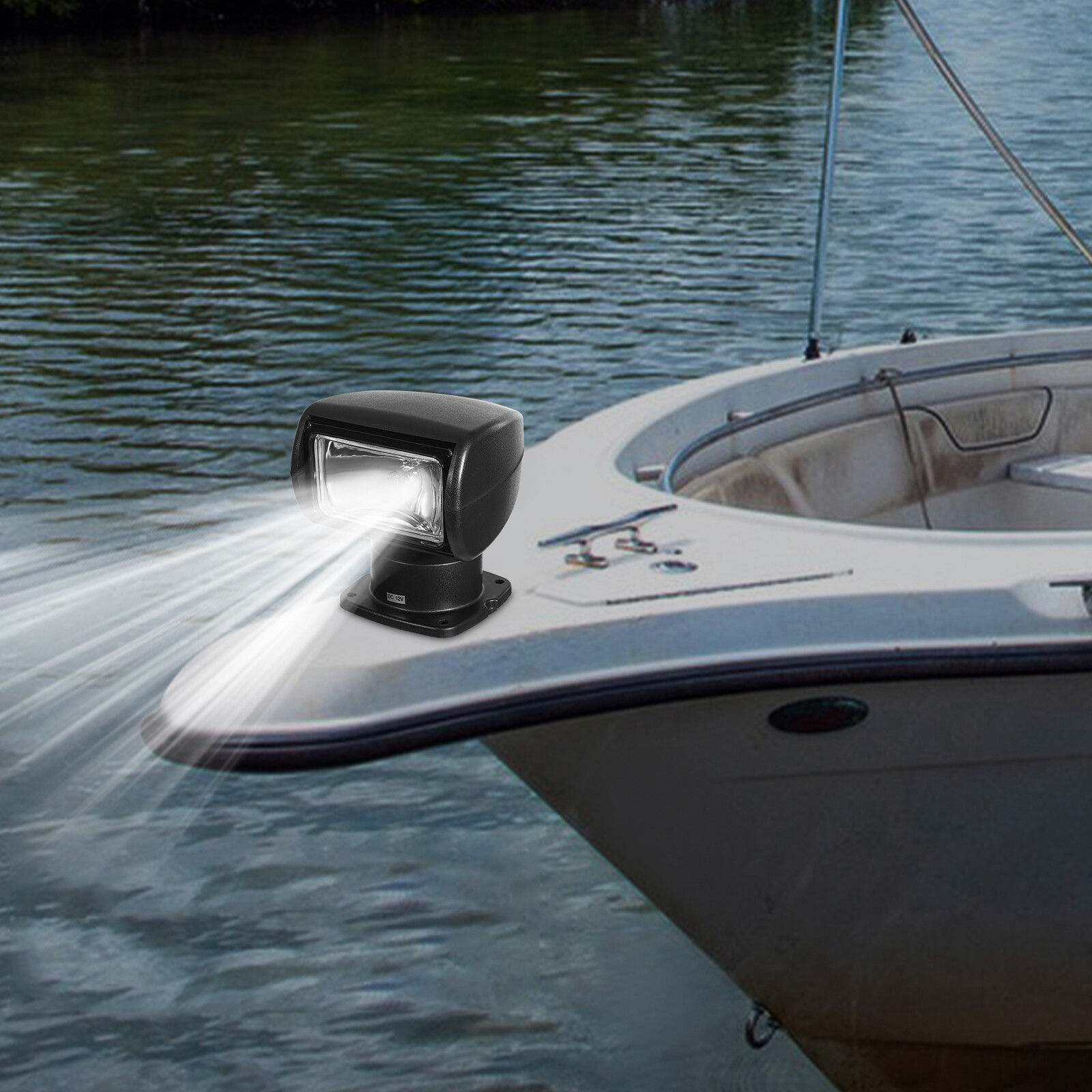 Black Remote Control Spotlight Boat Search Light Halogen 360 Rotate 12V 100W!