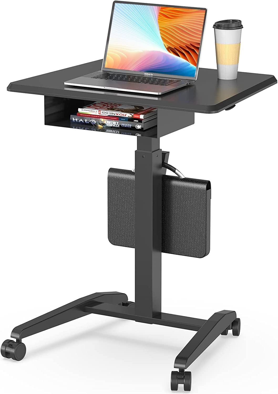JOY worker Rolling Laptop Desk with Drawer, 28" Black Mobile Standing Desk