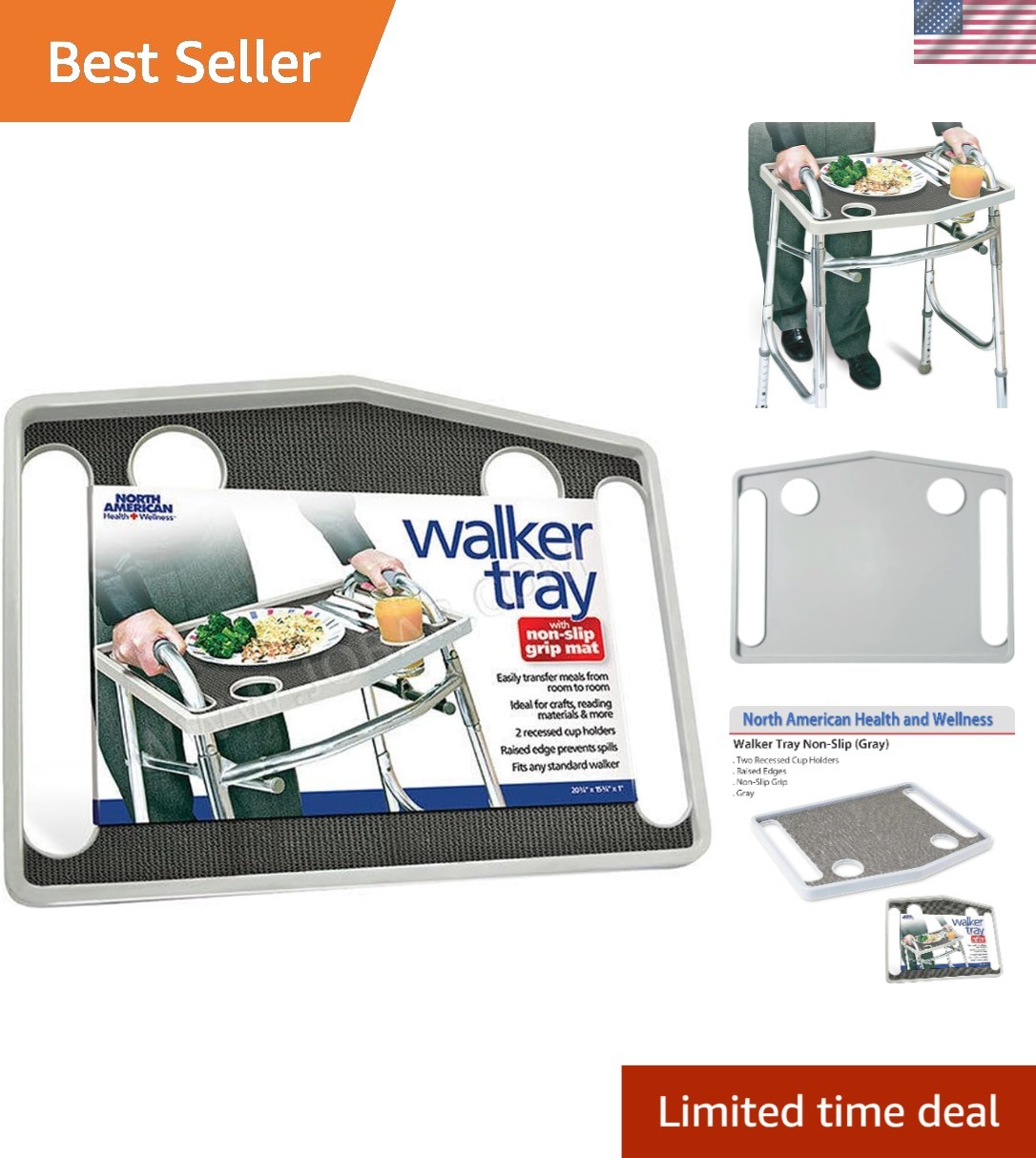 Lightweight Walker Tray with Raised Edges – Essential for Seniors’ Mobility