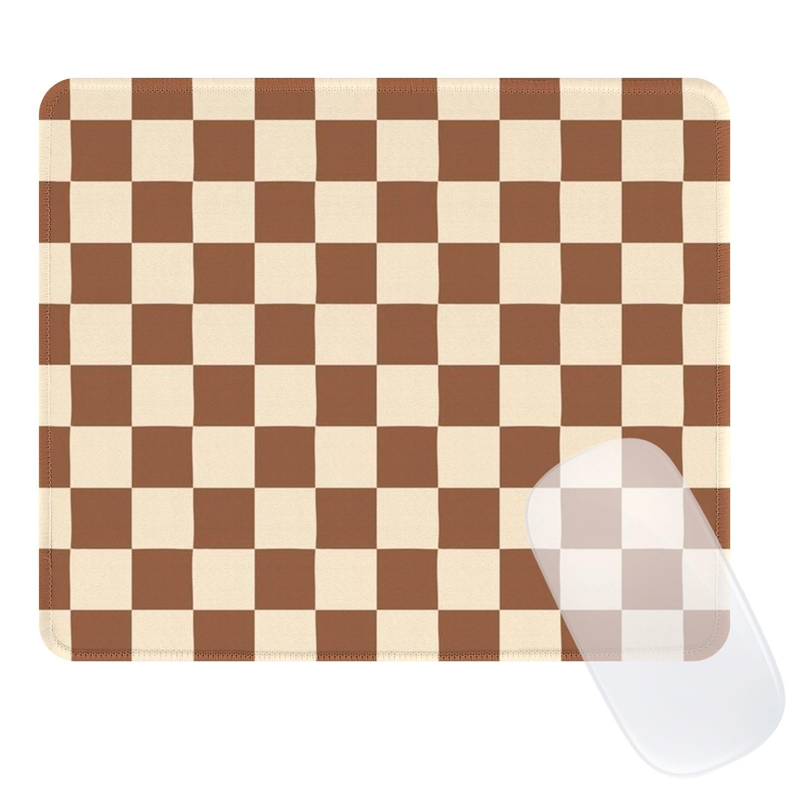 Ksriylm Cute Brown Mouse Pad,Retro Checkered Pattern Mousepad,Square Aestheti...