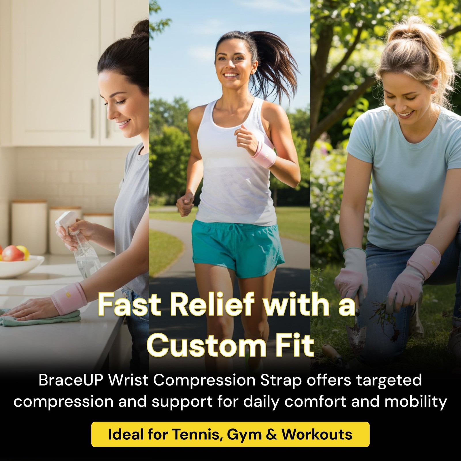 BraceUP Wrist Compression Brace - Wrist Wrap, Wrist Bands, Support for Tendon...