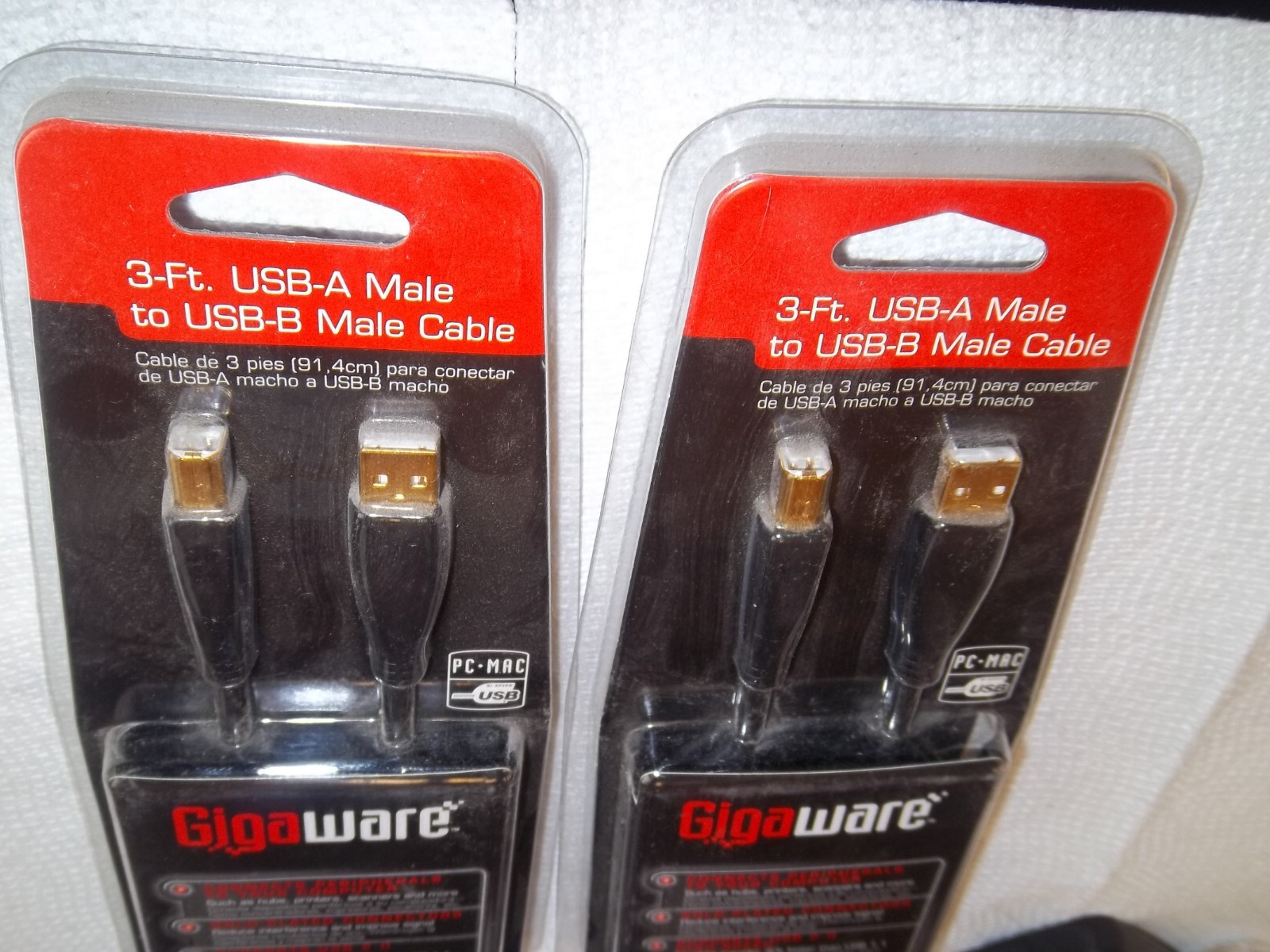 2 GIGAWARE 26-712   3-FT GOLD PLATED USB-A MALE TO USB-B MALE CABLE , PC-MAC