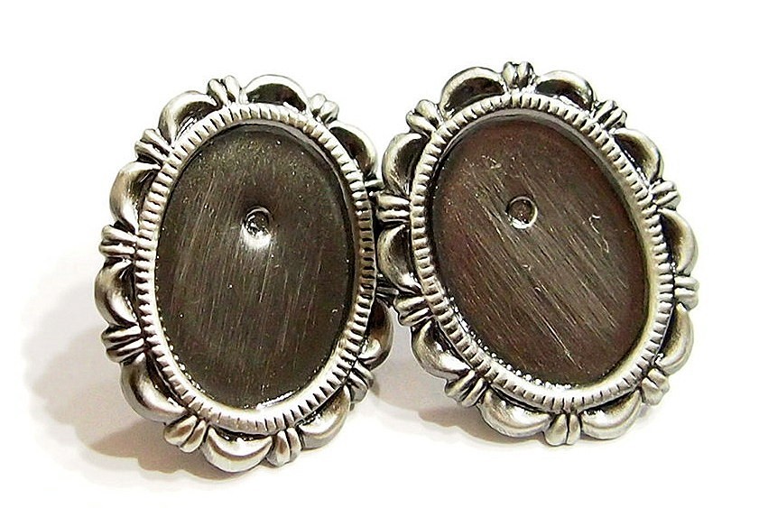 6 Pairs 18x13mm 12 Antique Silver Victorian Earrings Scallop Loops Settings