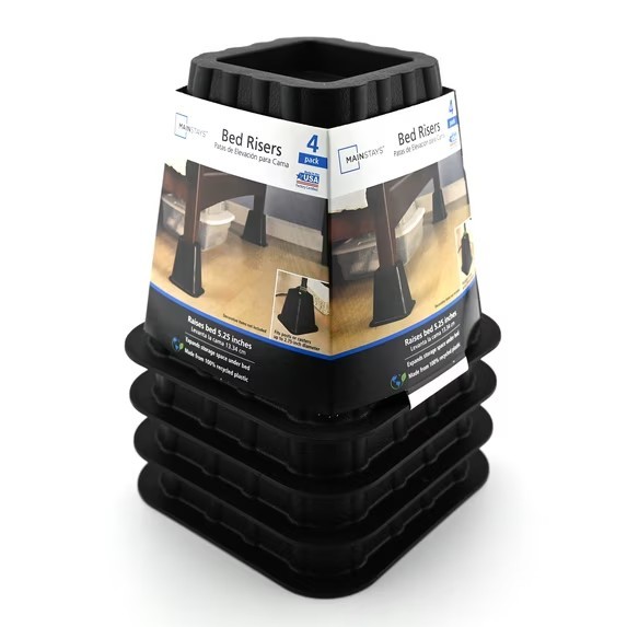 Mainstays Black Plastic Bed Risers to Raise Your Bed for Storage, 4 Pack, 6.50 i