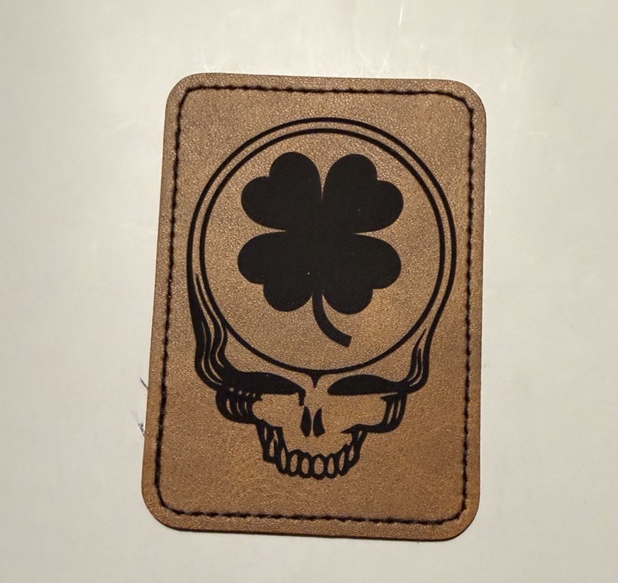 Grateful Dead Steal Your Face Four Leaf Clover Iron on Leather Patch 3.5”x2.5”