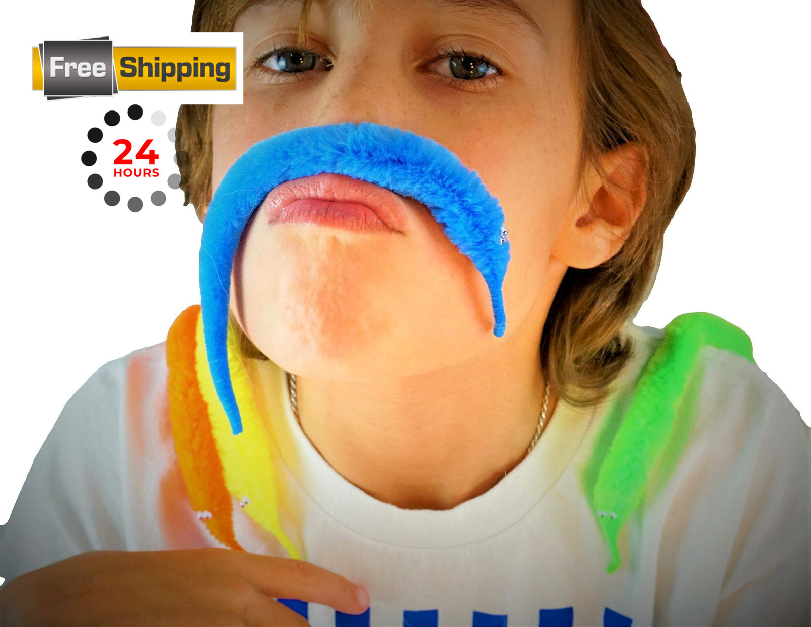 JA-RU Fuzzy Worm Fidget Toy with String Attached (1 Pack) 1 Pack, Multicolor