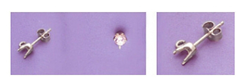 Two Round 4-Prong Sterling Silver Pre-Notched Dangle Earring Settings (3-5mm)
