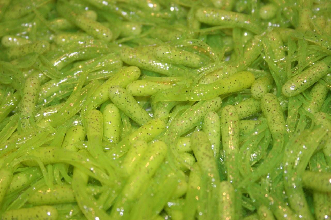 100 pk 1.5" White / Chartreuse Sparkle Crappie Fishing Tube Jig Skirts Bluegill