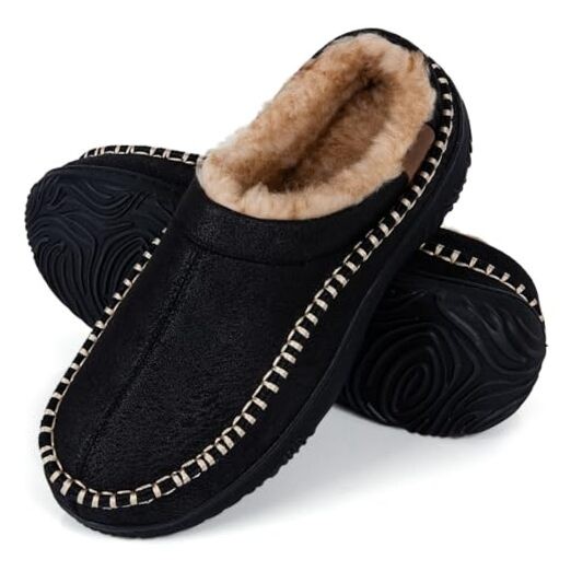 Men's Moccasin House Slippers - Memory Foam Indoor Outdoor Shoes Warm 12 Black