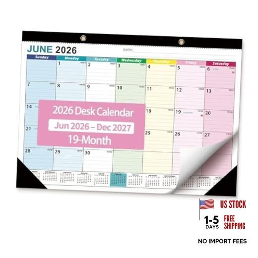 Desk Calendar 2026-2027 - 19 Month Desk Top Calendar - June 2026 - Dec Colorful
