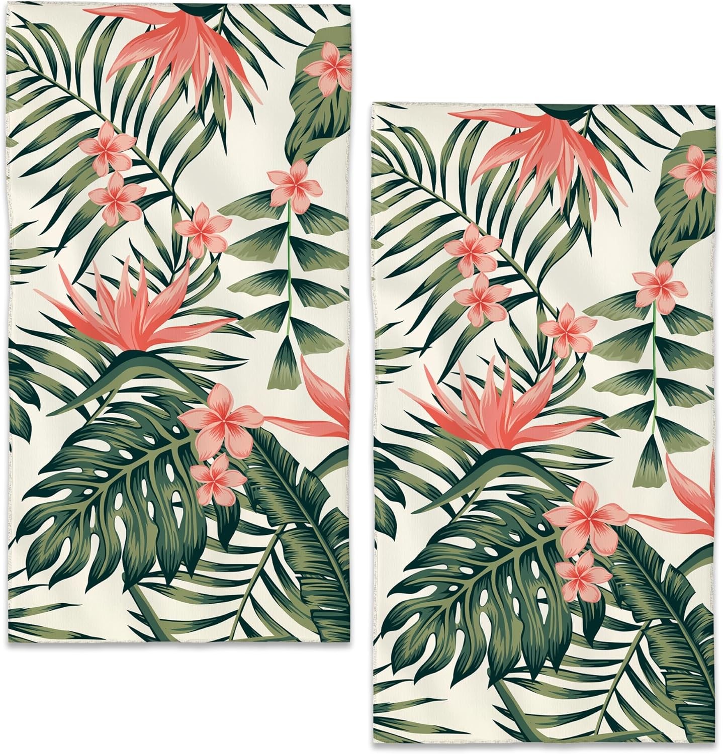 Tropical Palm Leaf Hand Towels for Bathroom, Paradise Bird Flower Bath Towel Set