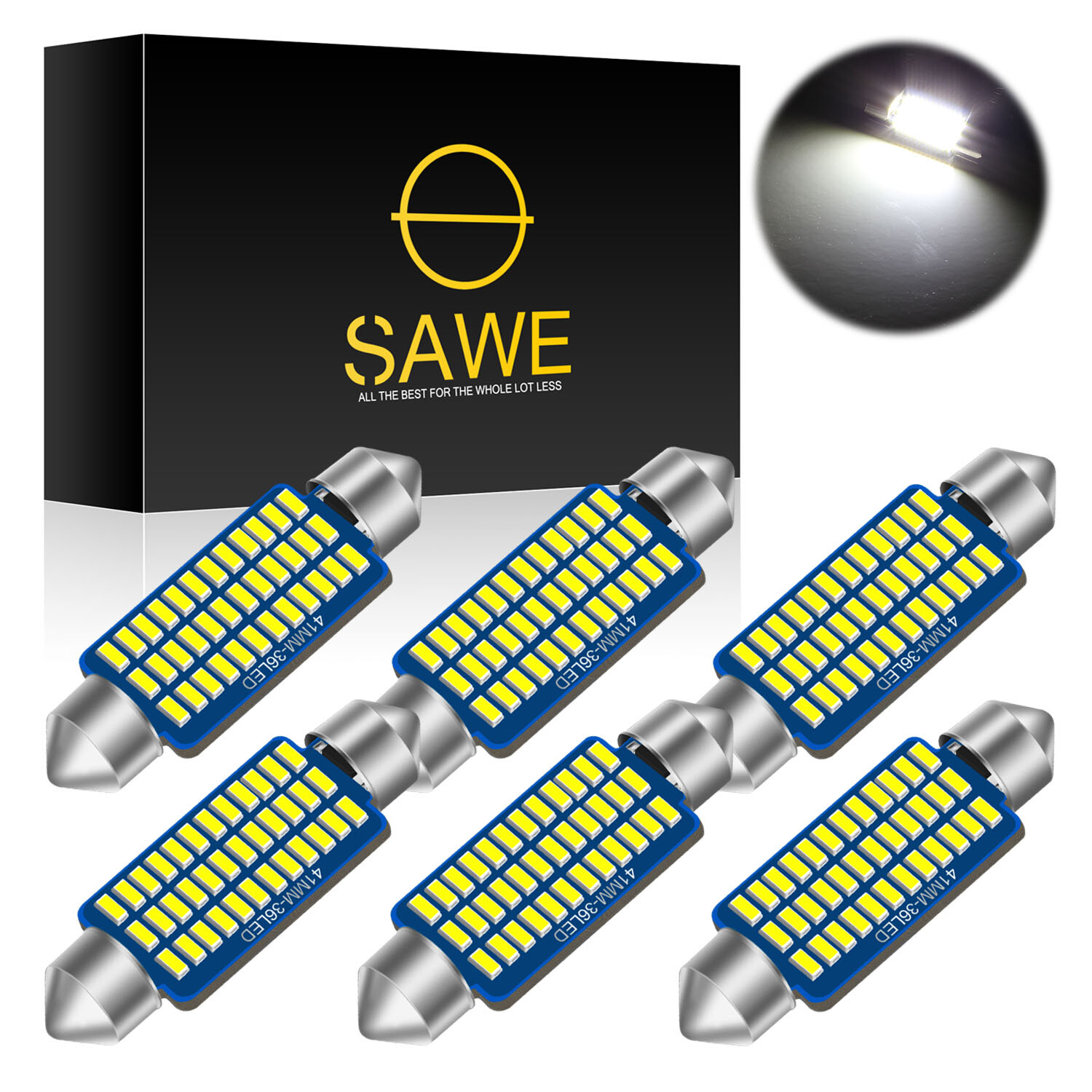 6 x Ultra White 41MM 42MM 3014 36SMD Dome Map LED Light Bulbs 578 211-2 212-2