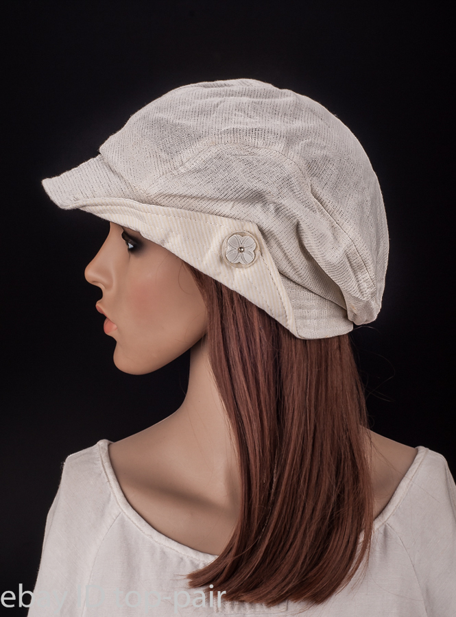 M488 Cute Brim Fashion Stripe Sparkle Women Summer Sun Hat Newsboy Beanie Cap
