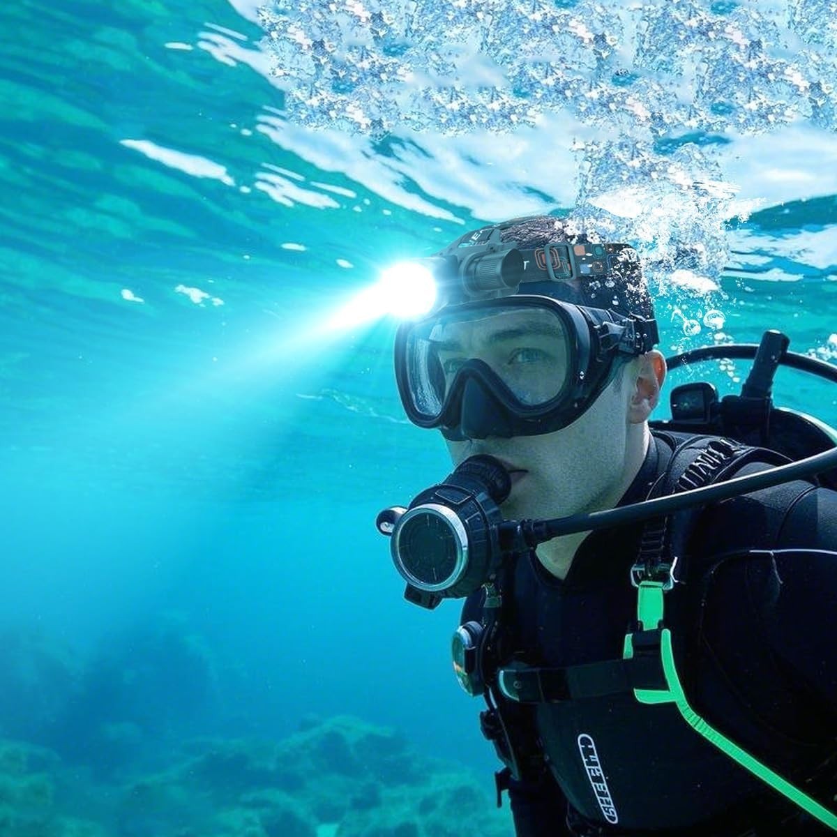 3000 Lumens Super Bright Diving Headlamp Waterproof Dive Flashlight Rech...