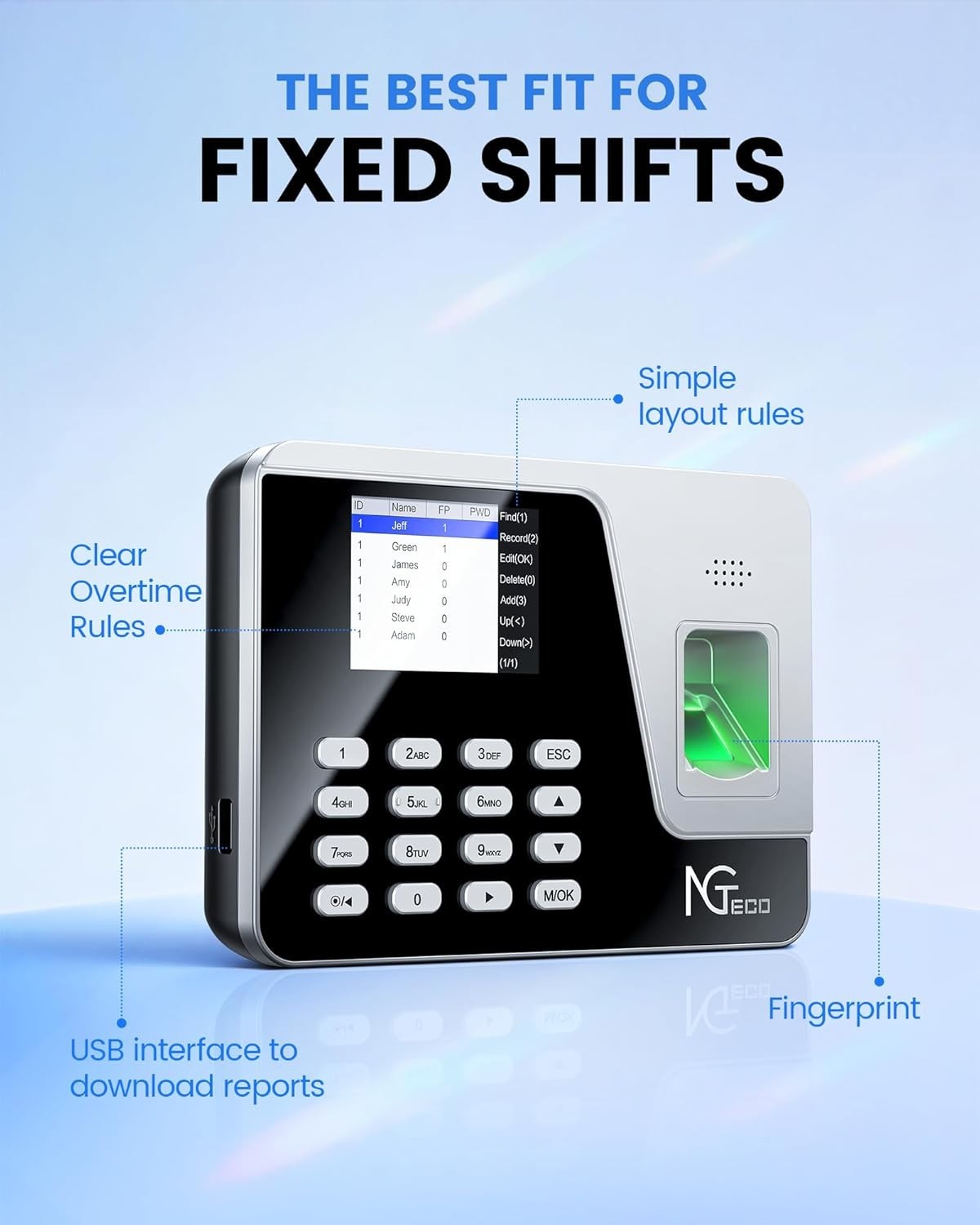 NGTeco - Fingerprint & PIN Time Clock