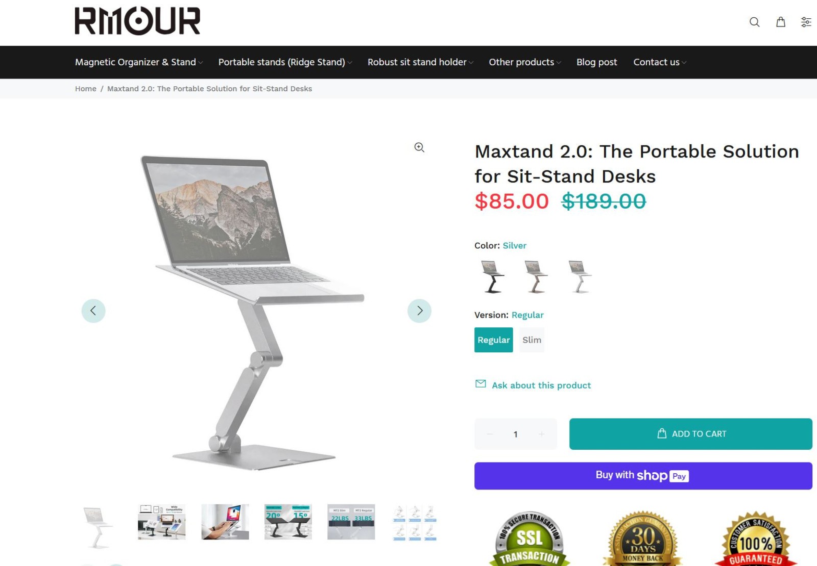 Laptop Stand - Silver Rmour Maxstand 2.0 Flexible