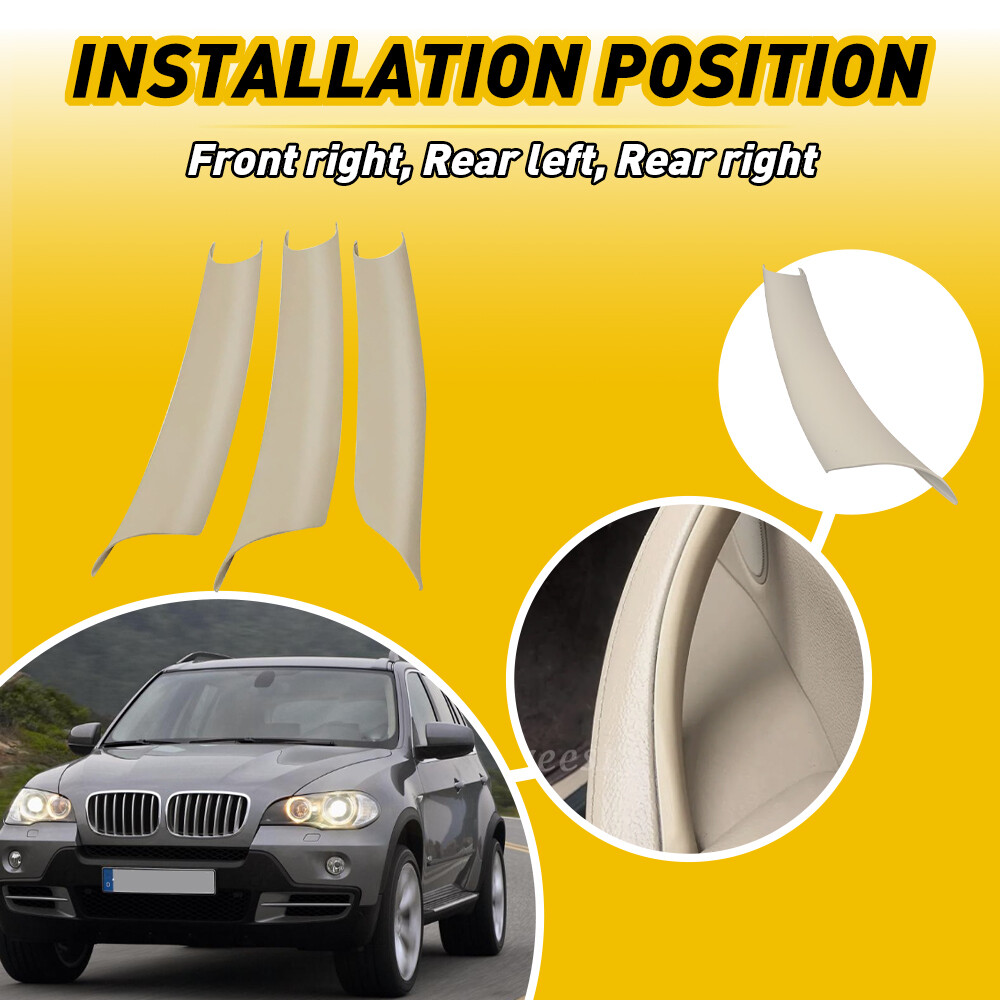 3Pcs Beige Matte Inner Door Pull Handle Cover Panel For BMW X5 X6 E70 E71 E72