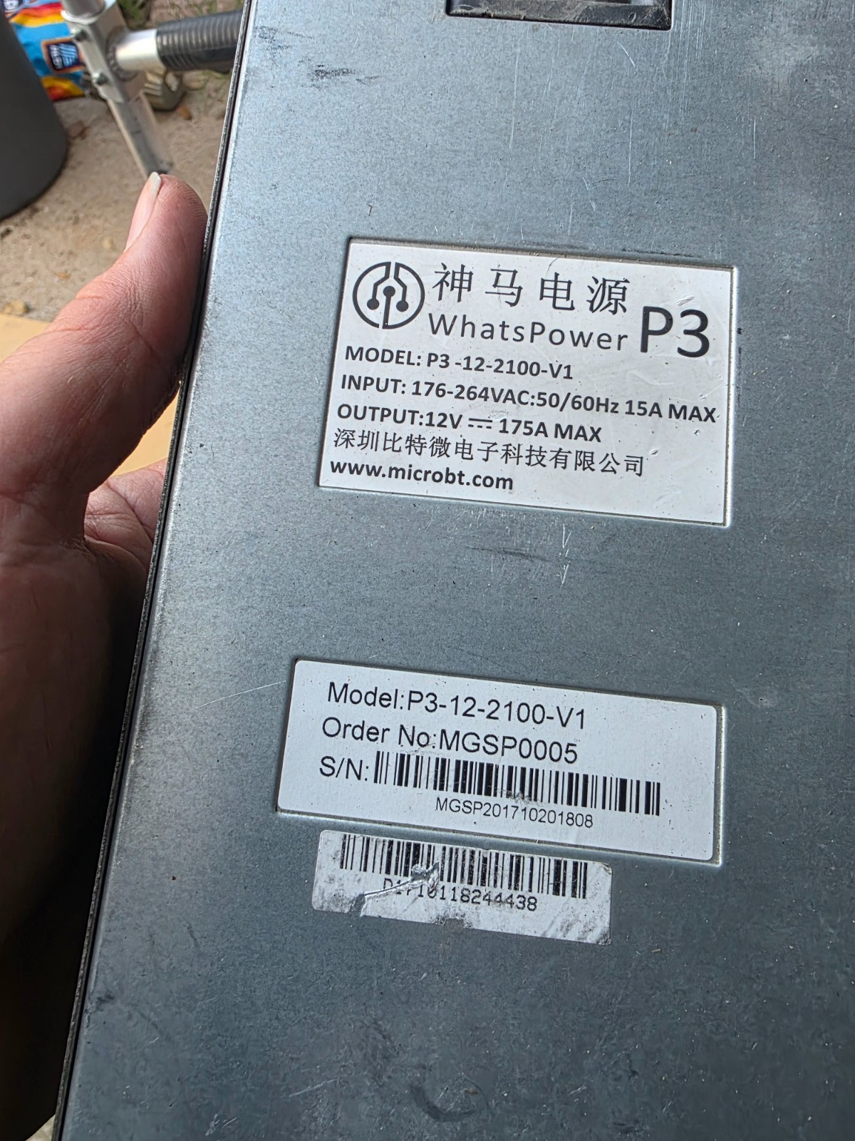 WhatsPower P3  2100W PSU Power Supply for Antminer S9 L3+ D3 Z9 Tested Working