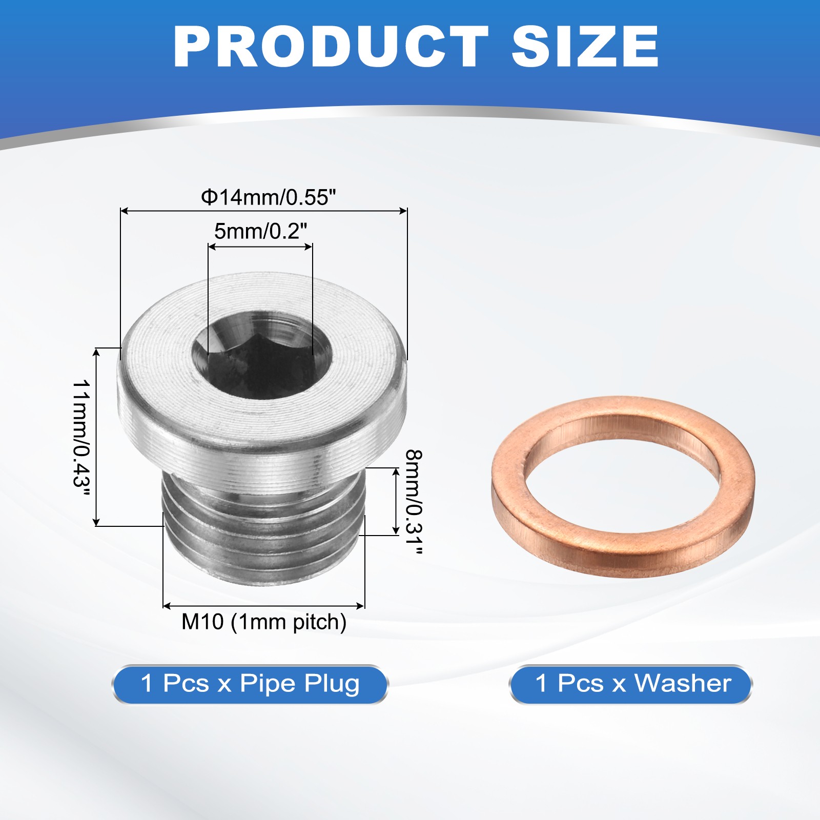 M10 x 1 Pipe Plug Fitting, Internal Hex Head Socket 304 Stainless Steel