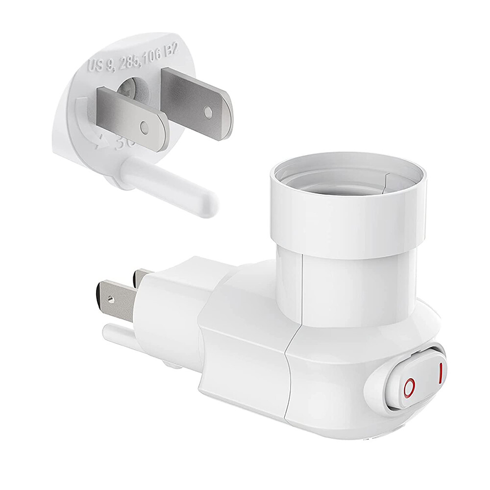 2 Pack Plug in Light Socket with On/Off Switch E27/E26 Outlet to Socket Adapter