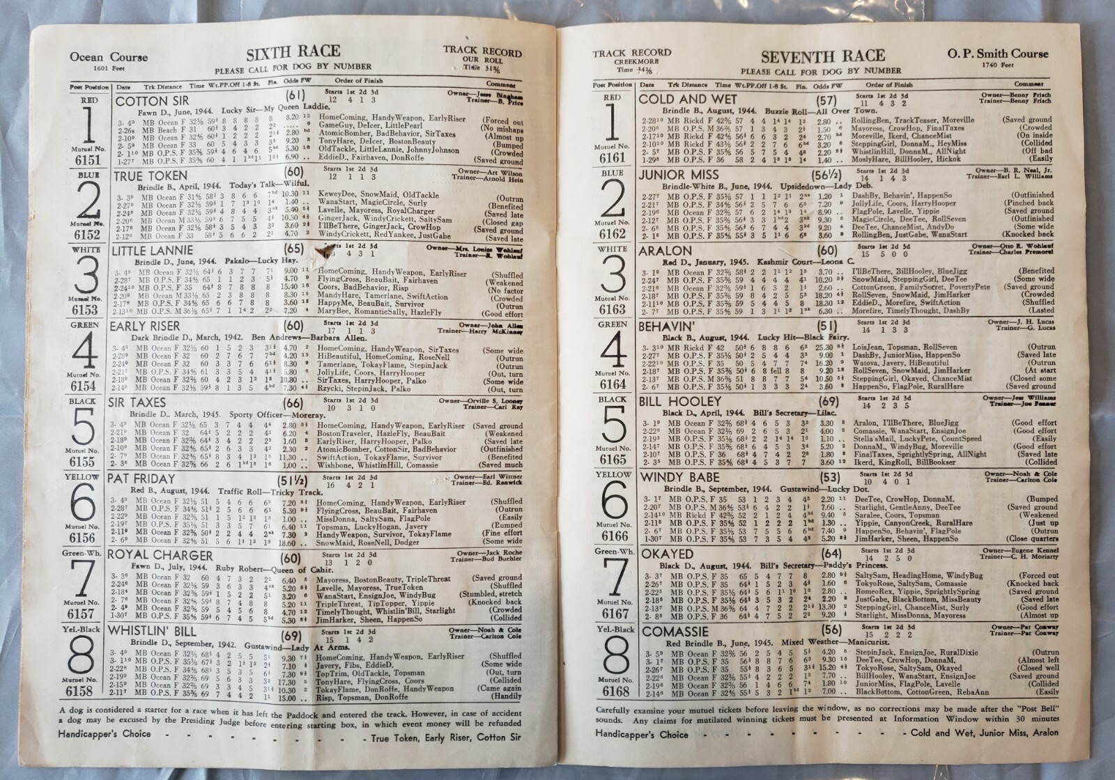 Vintage Miami Beach Dog Racing Program from March 7, 1947