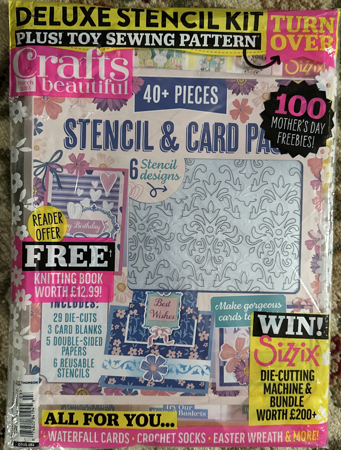 CRAFTS BEAUTIFUL MAGAZINE WITH FREE STENCIL & CARD PACK ISSUE 382 MAR 23 SEALED