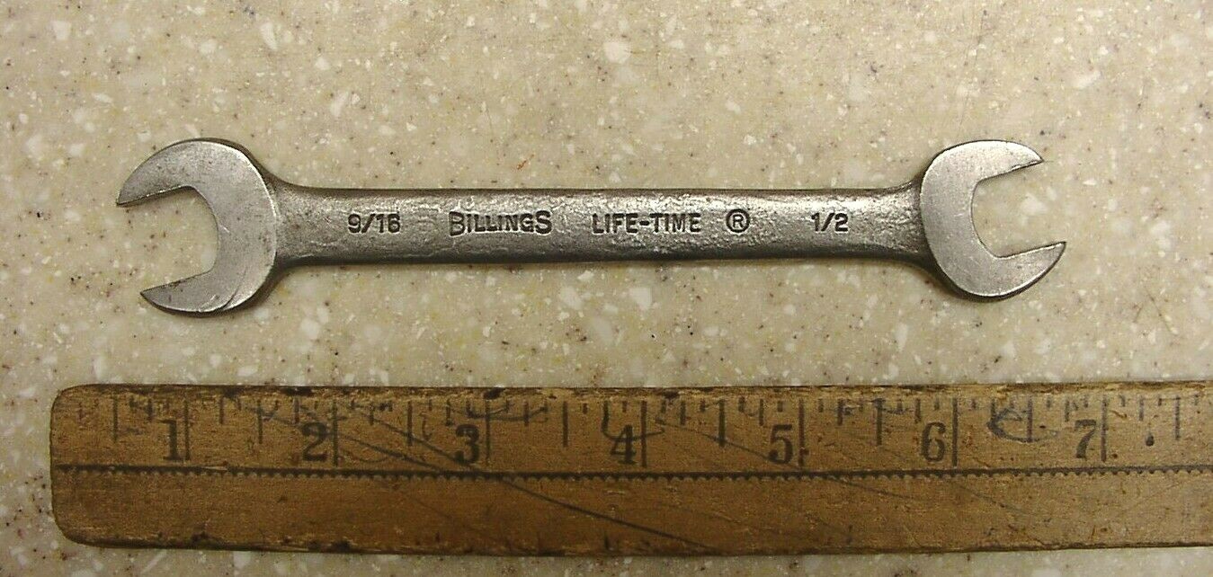Antique Billings Life-Time L1725-B Open End Wrench,9/16" X 1/2" X 6-1/4",VG Cond
