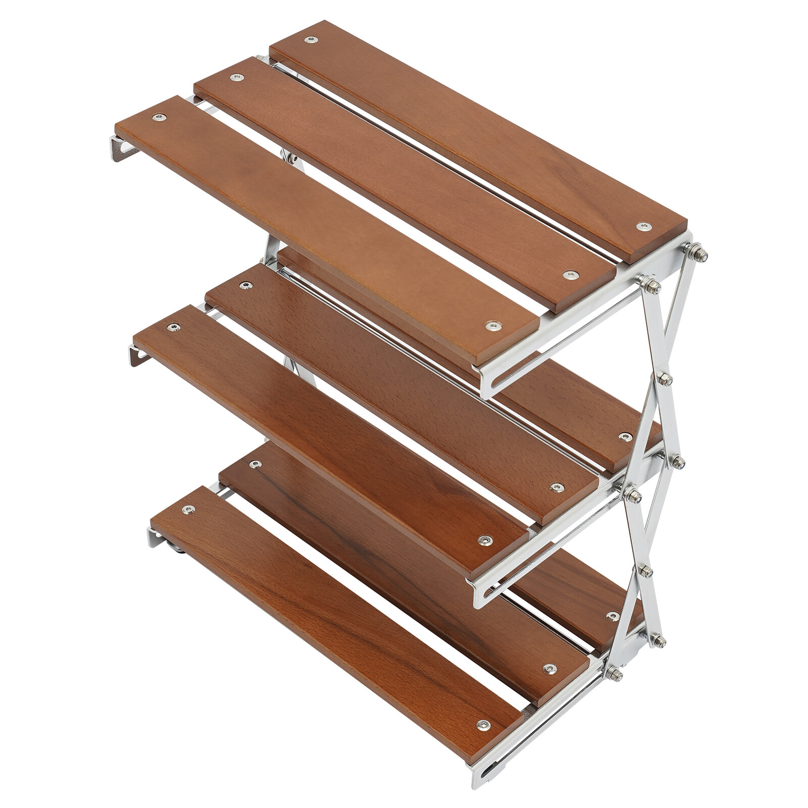 Camping Folding Storage Rack 3-Tier Natural Wood Desktop organizing Rack