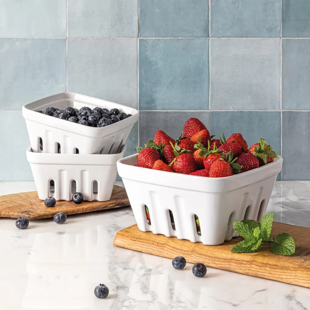 Over & Back 3-piece Multipurpose Berry Baskets, Stoneware Dishwasher Micro, NEW