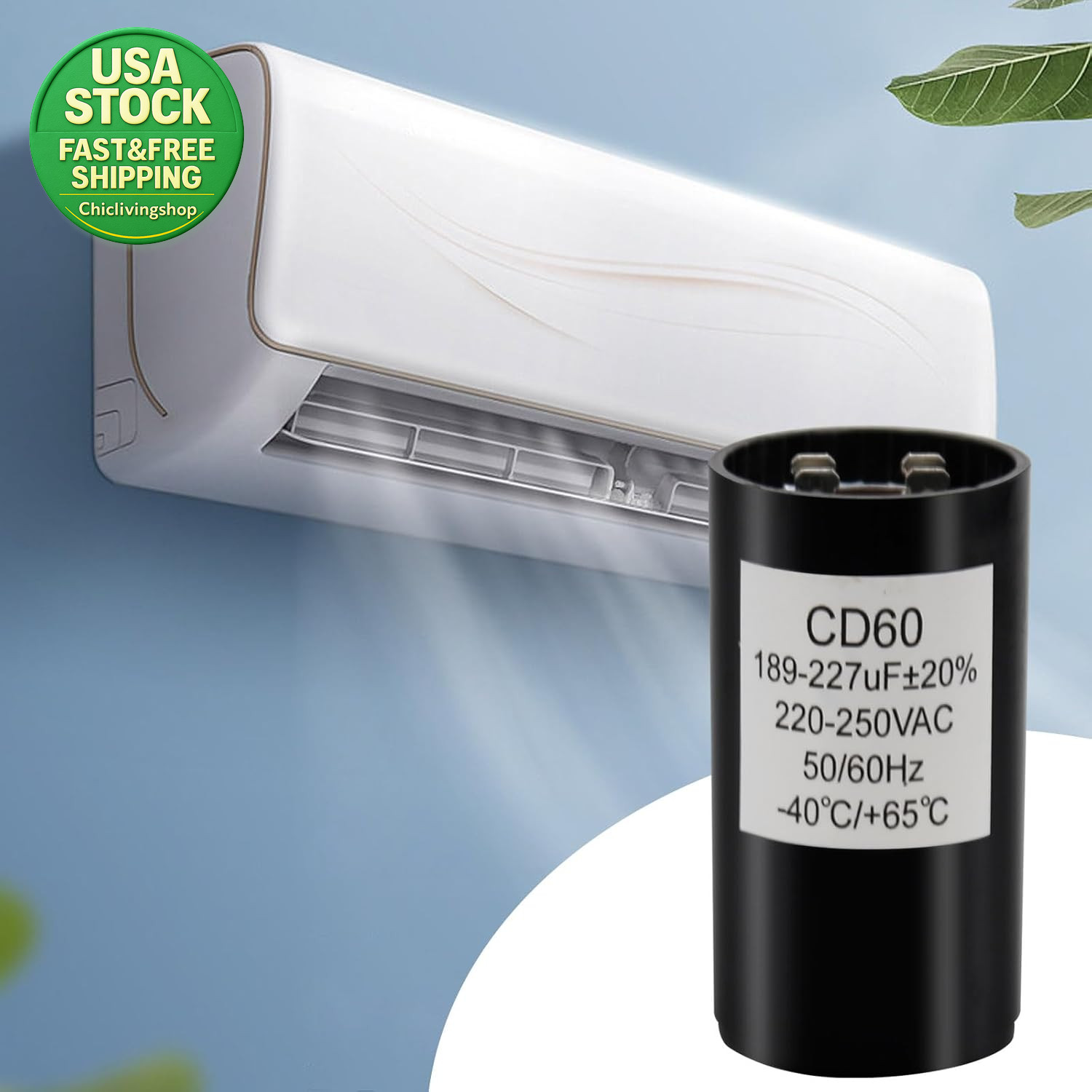 A C Start Capacitor 189-227 Uf 220-250VAC round Durable Electric Motor
