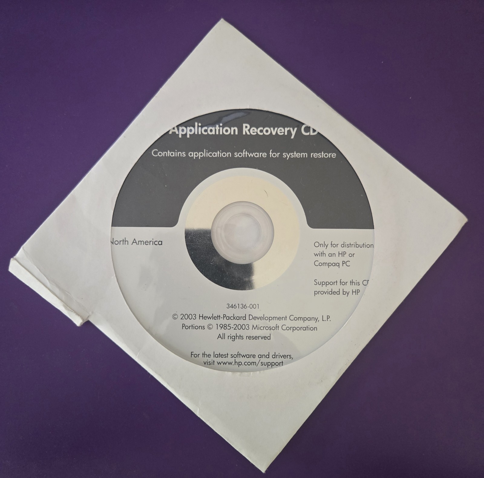 2003 Application Recovery | USED DVD | HP / Compaq PC Open Sleeve