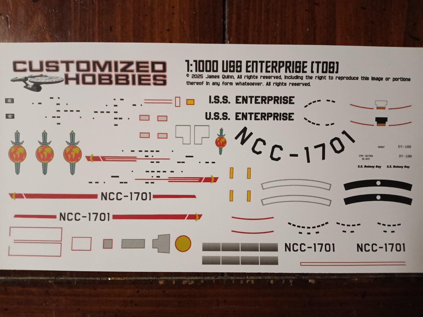 Star Trek replacement Decals for TOS USS Enterprise 1:1000 w/ Botany Bay decals