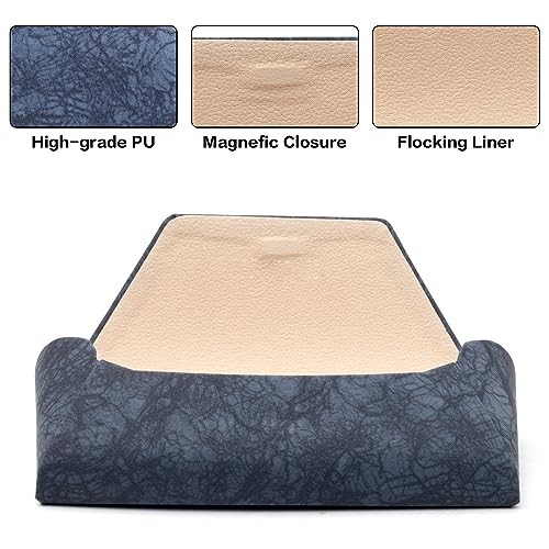 Glasses Case Hard Shell Light Portable Eyeglass Case PU Leather Suede Blue