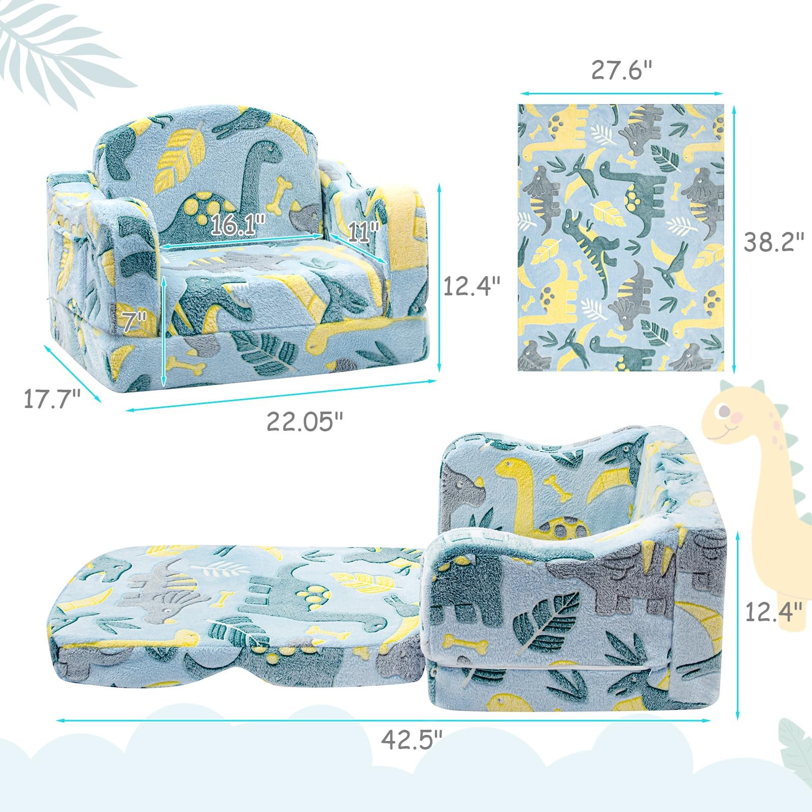 Comfy Toddler Chair and Couch for Kids with Blanket,2-in-1 Soft Plush Fold Ou...