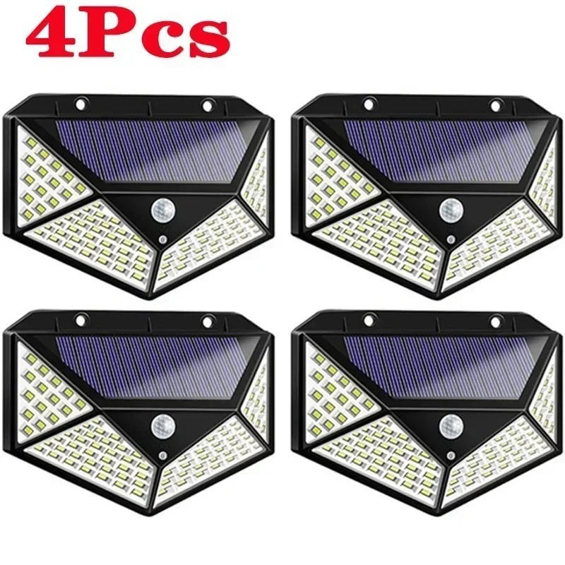 4x 100 LED Solar Power Wall Light Outdoor PIR Motion Sensor Security Garden Lamp