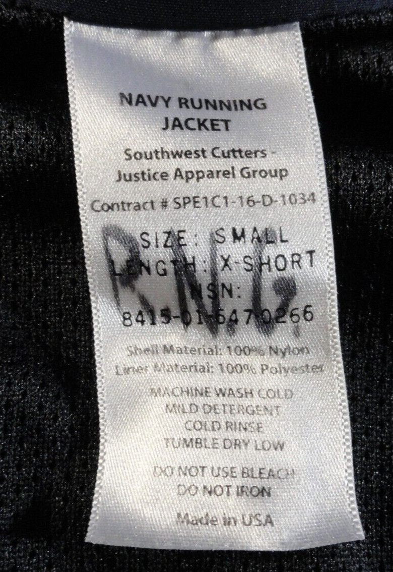 DISCONTINUED USN US NAVY BLUE REFLECTIVE PT RUNNING JACKET SMALL EXTRA SHORT