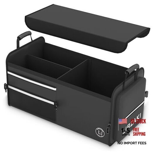 LIBZAKI Car Trunk Storage Organizer, Multi Compartment Standard Black