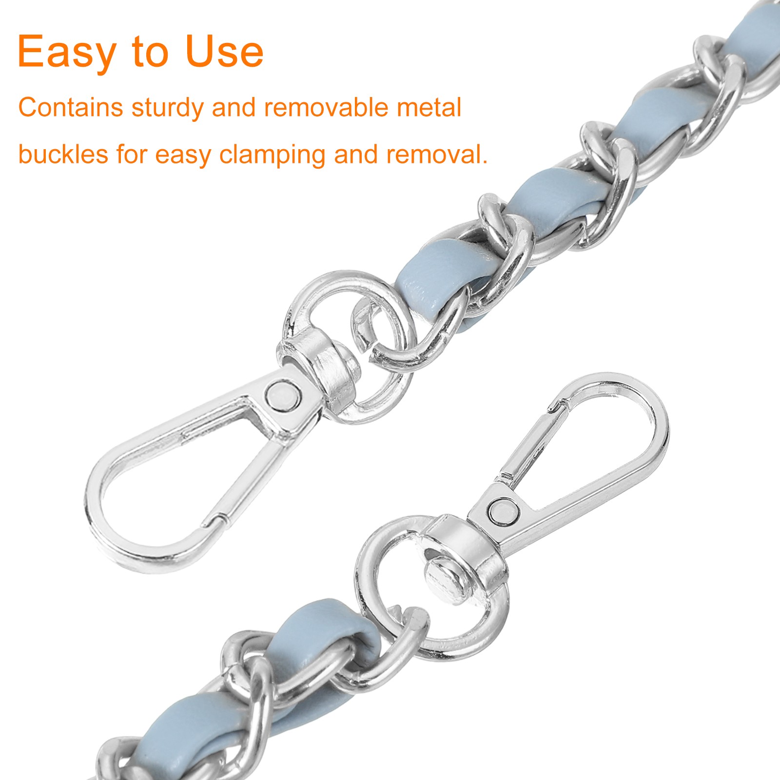 Purse Strap, 32" Leather for Shoulder Strap (Sky Blue, Silver)