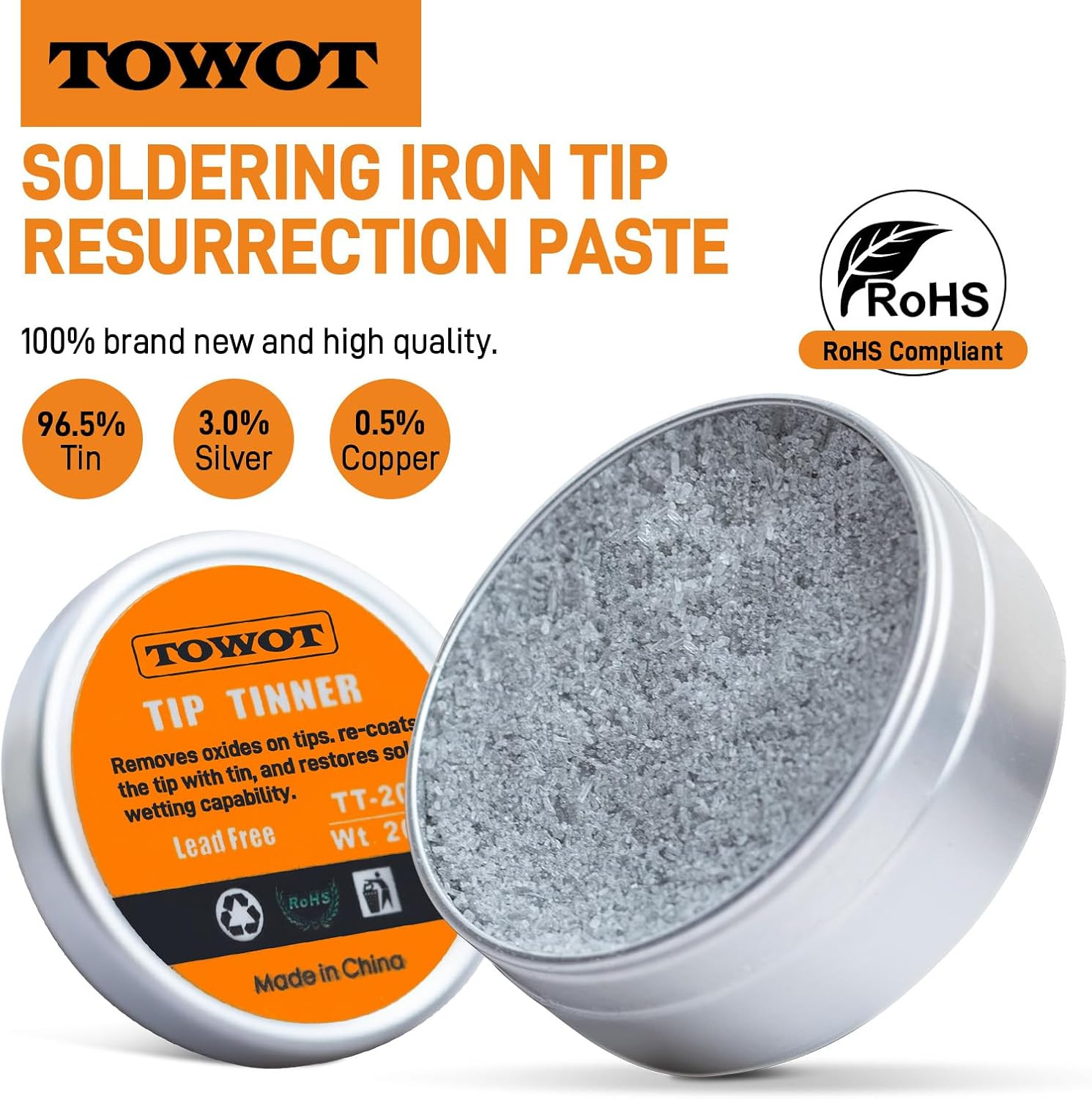 Tip Tinner for Electronics Soldering, Iron Tip and Re-Tinning Solution, Removes