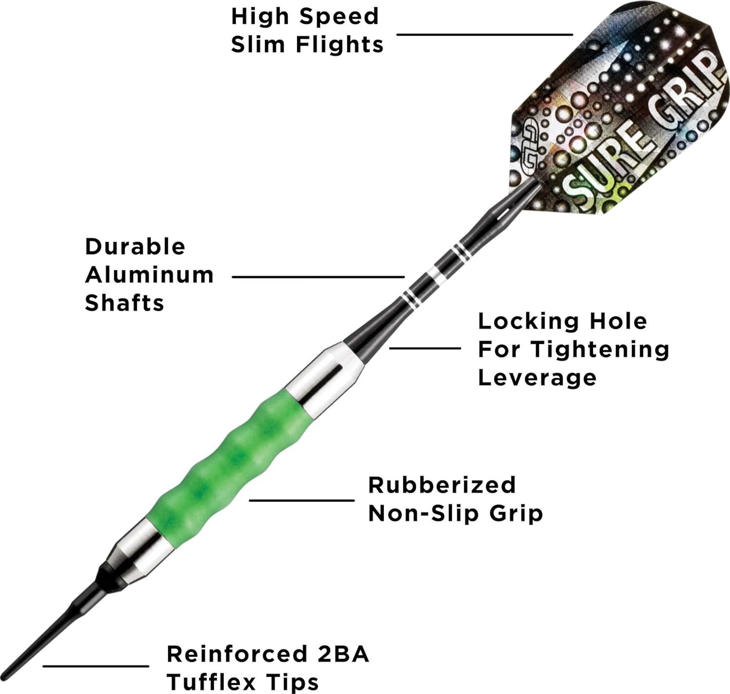 Viper Sure Grip Soft Tip Darts, Green, 16 Grams