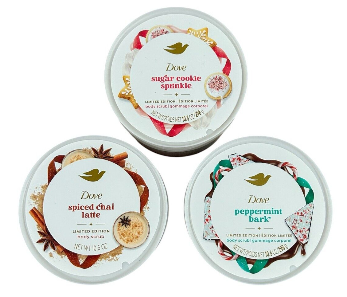 Dove Holiday Treats Body Scrub Peppermint Sugar Cookie Spiced Chai Set of 3 2024