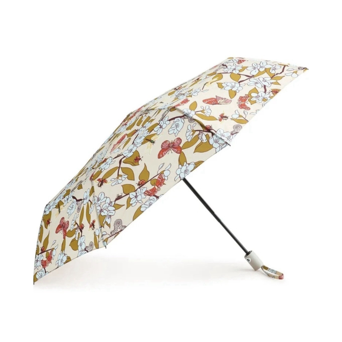 Vera Bradley Compact Automatic Umbrella Floral Butterfly Pattern Beige White Red