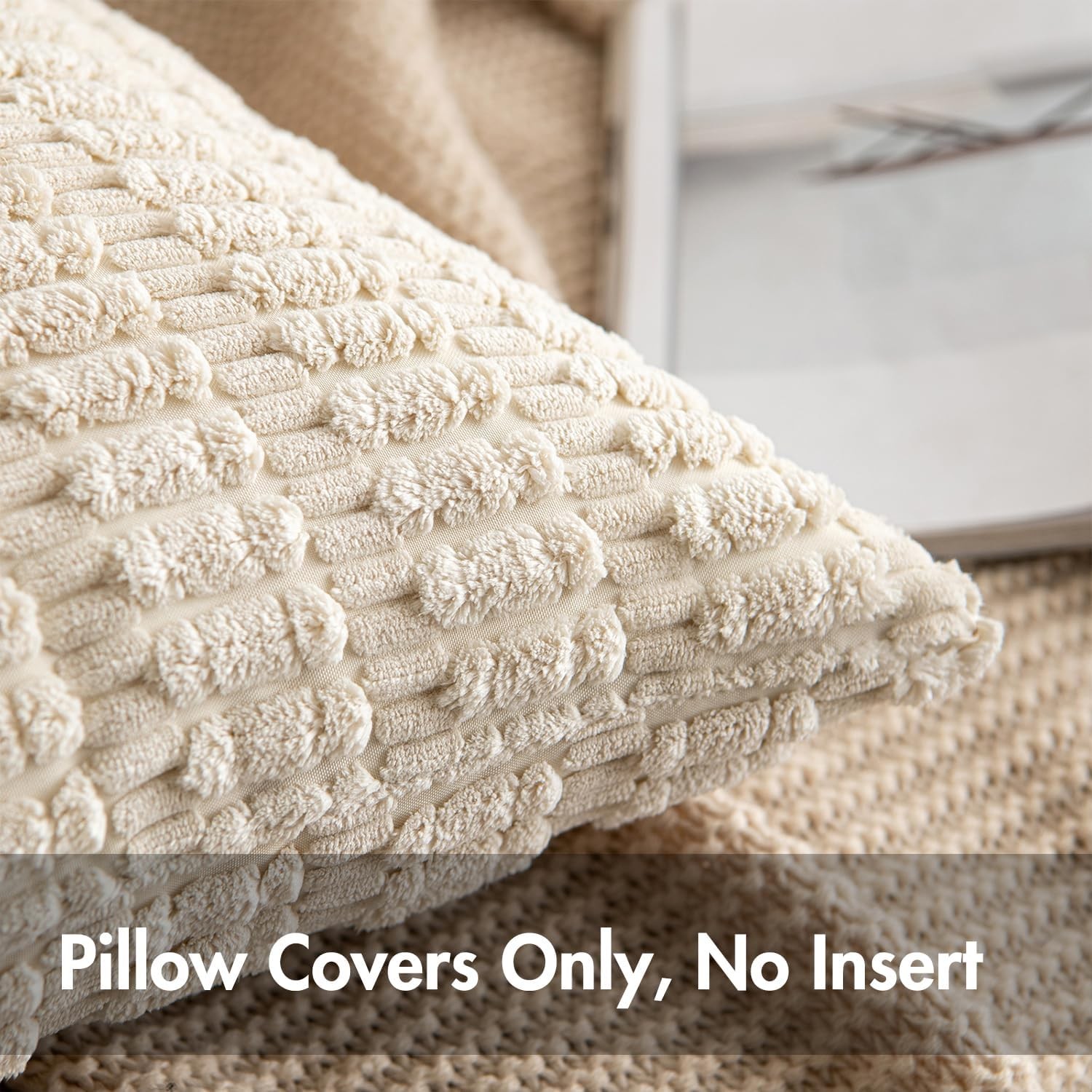 MIULEE Pack of 2 Corduroy Decorative Throw 18" x (Pack 2), Cream White