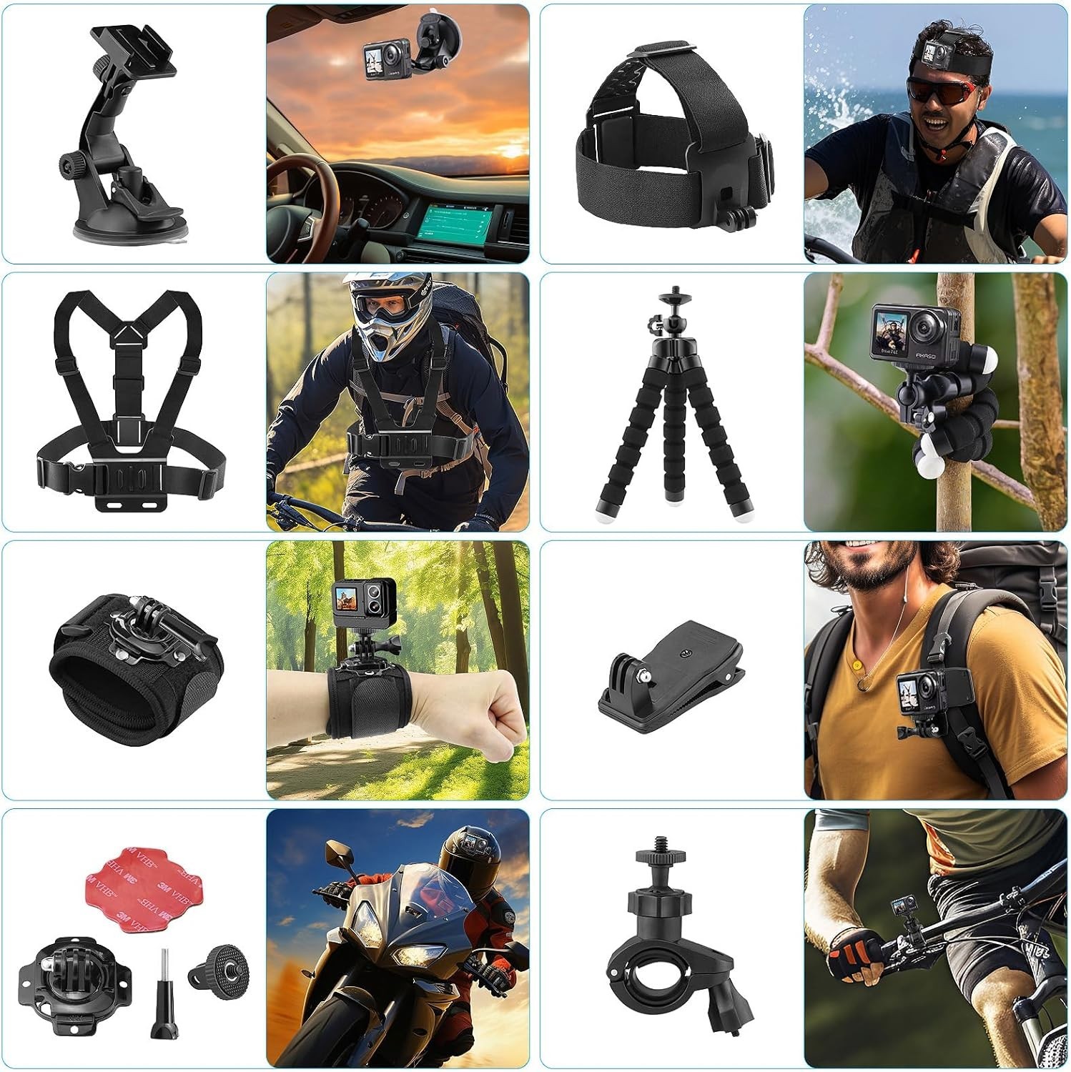 Action Camera Accessories Kit - Compatible for GoPro, AKASO, Campark, Crossto...