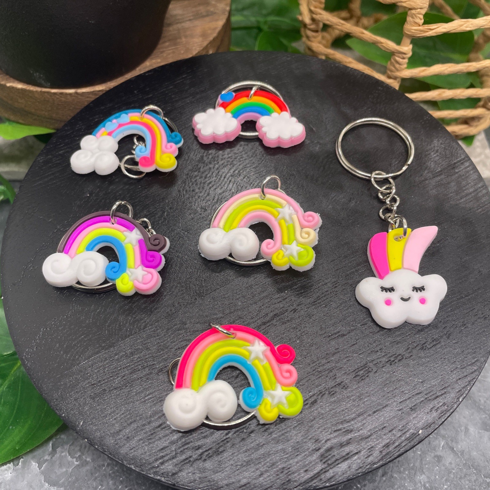 6 PC Rainbow Tumbler Charm Novelty Party Favor PCV 2.5” Keychain Set New B636