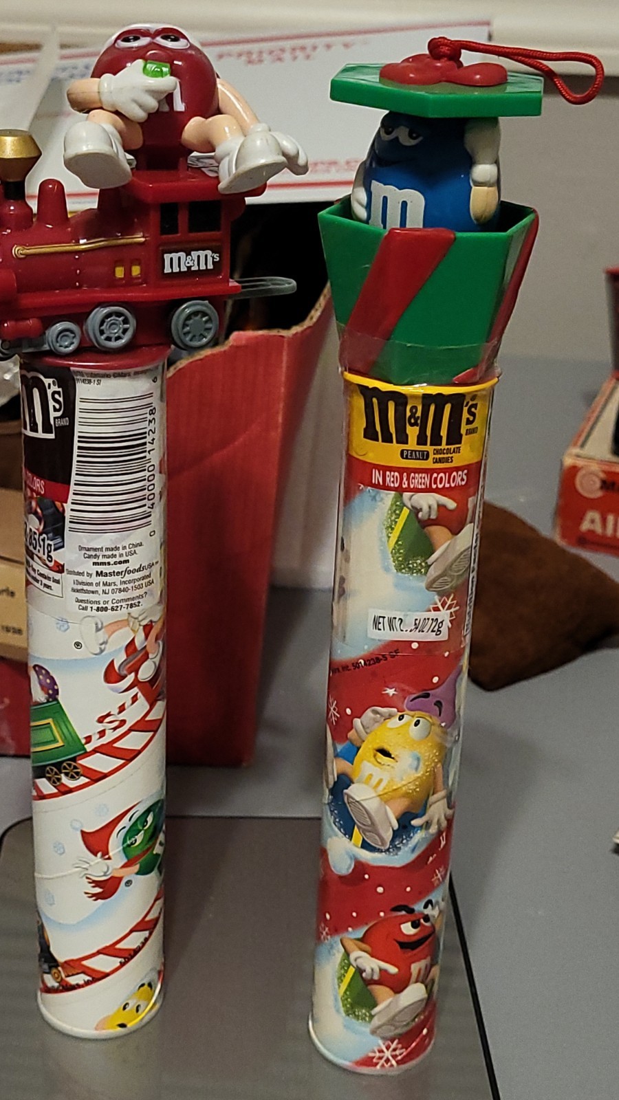 Sealed M&M Christmas Ornament Candy Tubes. Lot of 2 Vintage