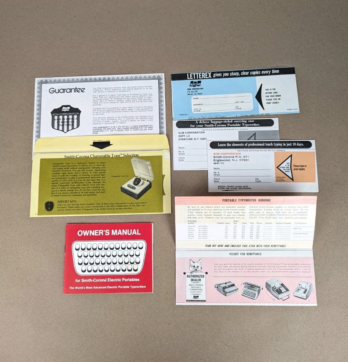 Smith Corona Series 6/7 Electric Portable Typewriter Owner's Manual & Paperwork